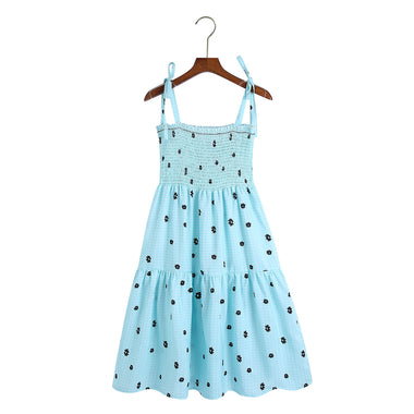 Blue Floral Ruffle Strap Dress - QH Clothing