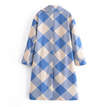 Blue Plaid Collared Loose Coat - QH Clothing