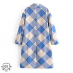 Blue Plaid Collared Loose Coat - QH Clothing