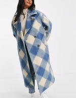 Blue Plaid Collared Loose Coat - QH Clothing