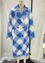 Blue Plaid Collared Loose Coat - QH Clothing