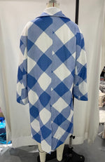 Blue Plaid Collared Loose Coat - QH Clothing