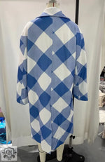 Blue Plaid Collared Loose Coat - QH Clothing