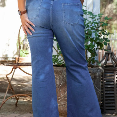 Blue Plus Size Exposed Seam High Waist Flare Jeans - Plus Size/Plus Size Bottoms