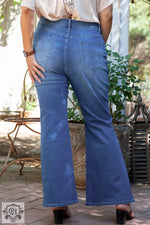 Blue Plus Size Exposed Seam High Waist Flare Jeans - Plus Size/Plus Size Bottoms