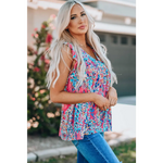 Boho Pattern Print Flounce V Neck Tank Top - Tops/Tank Tops