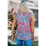 Boho Pattern Print Flounce V Neck Tank Top - Tops/Tank Tops