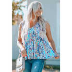 Boho Pattern Print Flounce V Neck Tank Top - Tops/Tank Tops