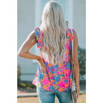 Boho Pattern Print Flounce V Neck Tank Top - Tops/Tank Tops