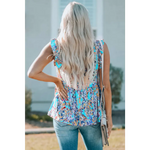 Boho Pattern Print Flounce V Neck Tank Top - Tops/Tank Tops