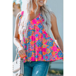 Boho Pattern Print Flounce V Neck Tank Top - Tops/Tank Tops