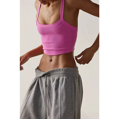 Bonbon Athletic Ribbed Cropped Cami Top - Bonbon / S / 93% Viscose + 7% Elastane - Tops/Crop Tops