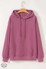 Bonbon Fleece Lined Kangaroo Pocket Drawstring Chunky Hoodie - Tops/Sweatshirts & Hoodies