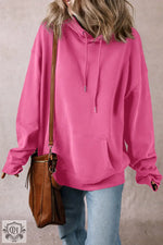 Bonbon Fleece Lined Kangaroo Pocket Drawstring Chunky Hoodie - Tops/Sweatshirts & Hoodies