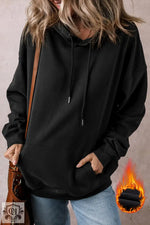 Bonbon Fleece Lined Kangaroo Pocket Drawstring Chunky Hoodie - Black / S / 50% Polyester + 50% Cotton