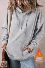 Bonbon Fleece Lined Kangaroo Pocket Drawstring Chunky Hoodie - Light Grey / S / 50% Polyester + 50% Cotton