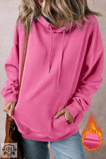 Bonbon Fleece Lined Kangaroo Pocket Drawstring Chunky Hoodie - Bonbon / S / 50% Polyester + 50% Cotton