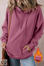 Bonbon Fleece Lined Kangaroo Pocket Drawstring Chunky Hoodie - Valerian / S / 50% Polyester + 50% Cotton