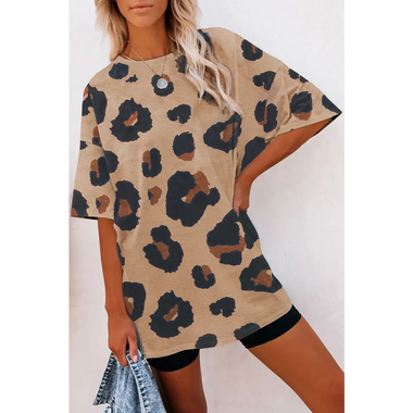 Boyfriend Leopard Print Loose T Shirt - Leopard / S / 95% Polyester + 5% Elastane - Tops/Tops & Tees