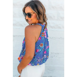 Bright Green Floral Print Buttoned Neckline Tank Top - Tops/Tank Tops