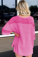 Hot pink oversized tunic top with lace details, perfect for relaxed styles and various sizes