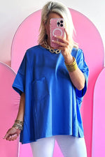 Bright royal blue oversized t-shirt with short sleeves ideal for relaxed styling in various sizes