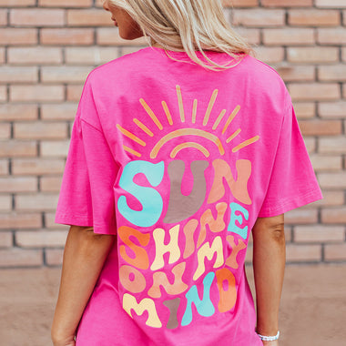 Hot pink t-shirt with a vibrant Sun Shine Dream graphic for ultimate relax relax style