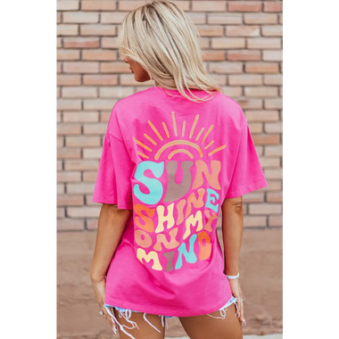 Hot pink t-shirt with a vibrant Sun Shine Dream graphic for ultimate relax relax style