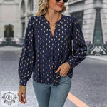 Bronze Geometric V-Neck Blouse - QH Clothing