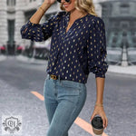 Bronze Geometric V-Neck Blouse - QH Clothing