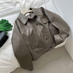 Brown Faux Leather Short Jacket - QH Clothing