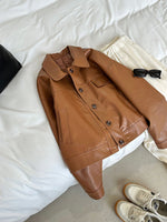 Brown Faux Leather Short Jacket - QH Clothing