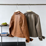 Brown Faux Leather Short Jacket - QH Clothing