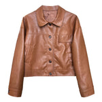 Brown Faux Leather Short Jacket - QH Clothing