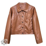 Brown Faux Leather Short Jacket - QH Clothing