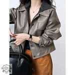 Brown Faux Leather Short Jacket - QH Clothing