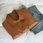 Brown Faux Leather Short Jacket - QH Clothing