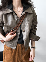 Brown Faux Leather Short Jacket - QH Clothing