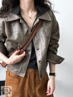 Brown Faux Leather Short Jacket - QH Clothing