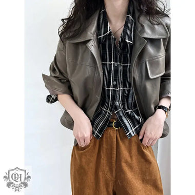 Brown Faux Leather Short Jacket - QH Clothing