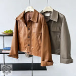 Brown Faux Leather Short Jacket - QH Clothing