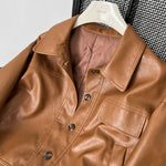 Brown Faux Leather Short Jacket - QH Clothing