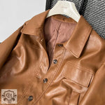 Brown Faux Leather Short Jacket - QH Clothing