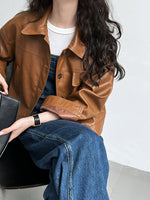 Brown Faux Leather Short Jacket - QH Clothing