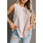 Brown Stripe Colorblock Loose Tank Top - Brown Stripe / S / 100% Polyester - Tops/Tank Tops