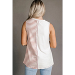 Brown Stripe Colorblock Loose Tank Top - Tops/Tank Tops