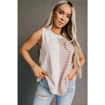 Brown Stripe Colorblock Loose Tank Top - Tops/Tank Tops