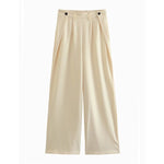 Buttoned Cutout Top & Wide Leg Trousers - XS / Beige Casual Pants - Clothing