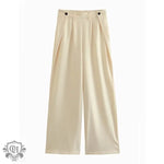 Buttoned Cutout Top & Wide Leg Trousers - XS / Beige Casual Pants - Clothing