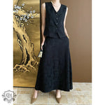 Buttoned Vest Top & High Rise Midi Skirt - S / Black vest - Clothing